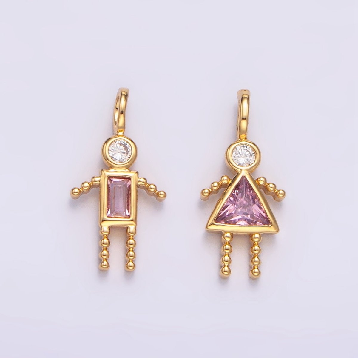 24K Gold Filled CZ Geometric Figure People Set Charm | W068 - W073 - DLUXCA