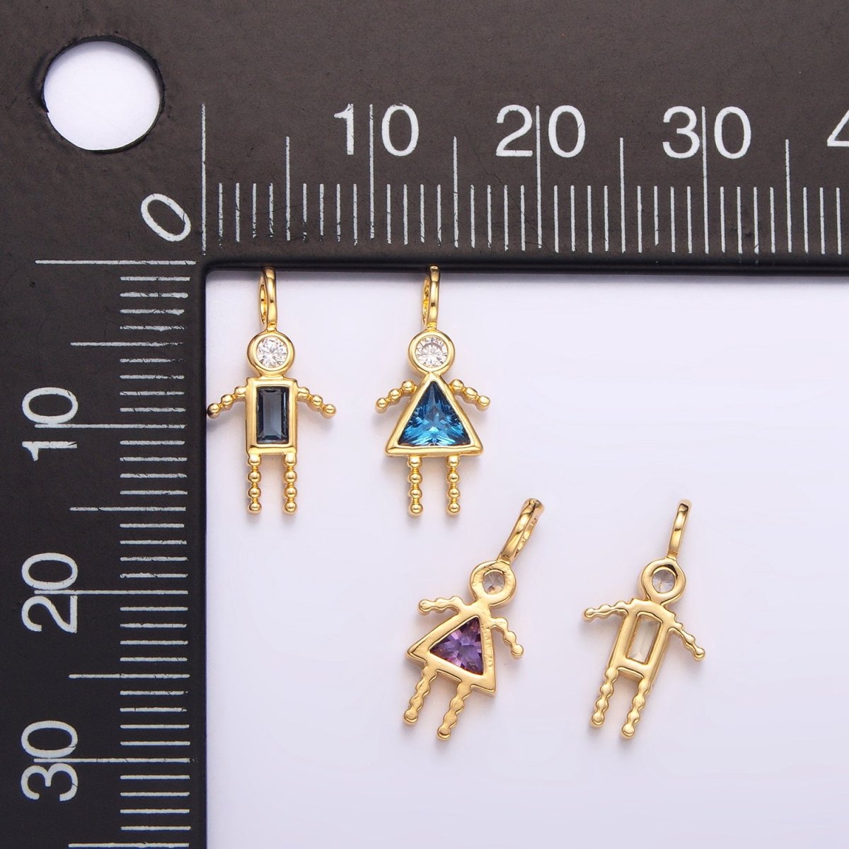 24K Gold Filled CZ Geometric Figure People Set Charm | W068 - W073 - DLUXCA