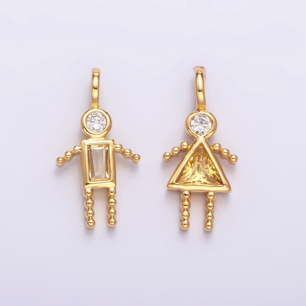 24K Gold Filled CZ Geometric Figure People Set Charm | W068 - W073 - DLUXCA