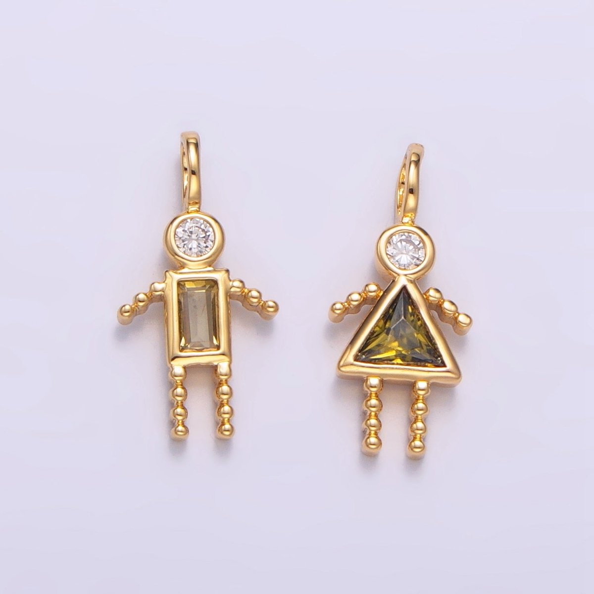 24K Gold Filled CZ Geometric Figure People Set Charm | W068 - W073 - DLUXCA