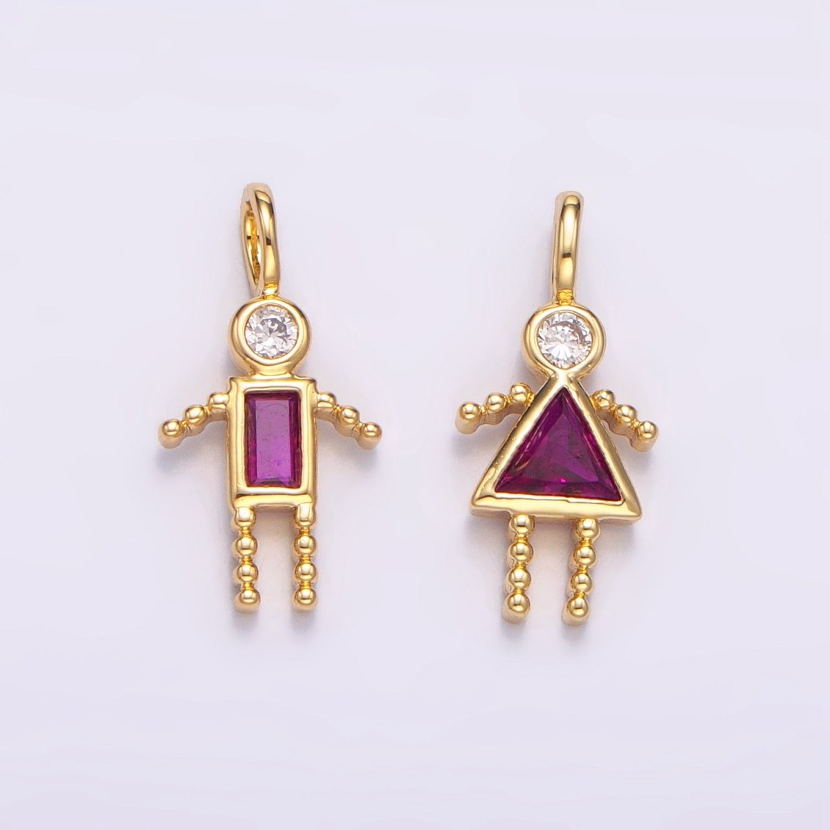 24K Gold Filled CZ Geometric Figure People Set Charm | W068 - W073 - DLUXCA