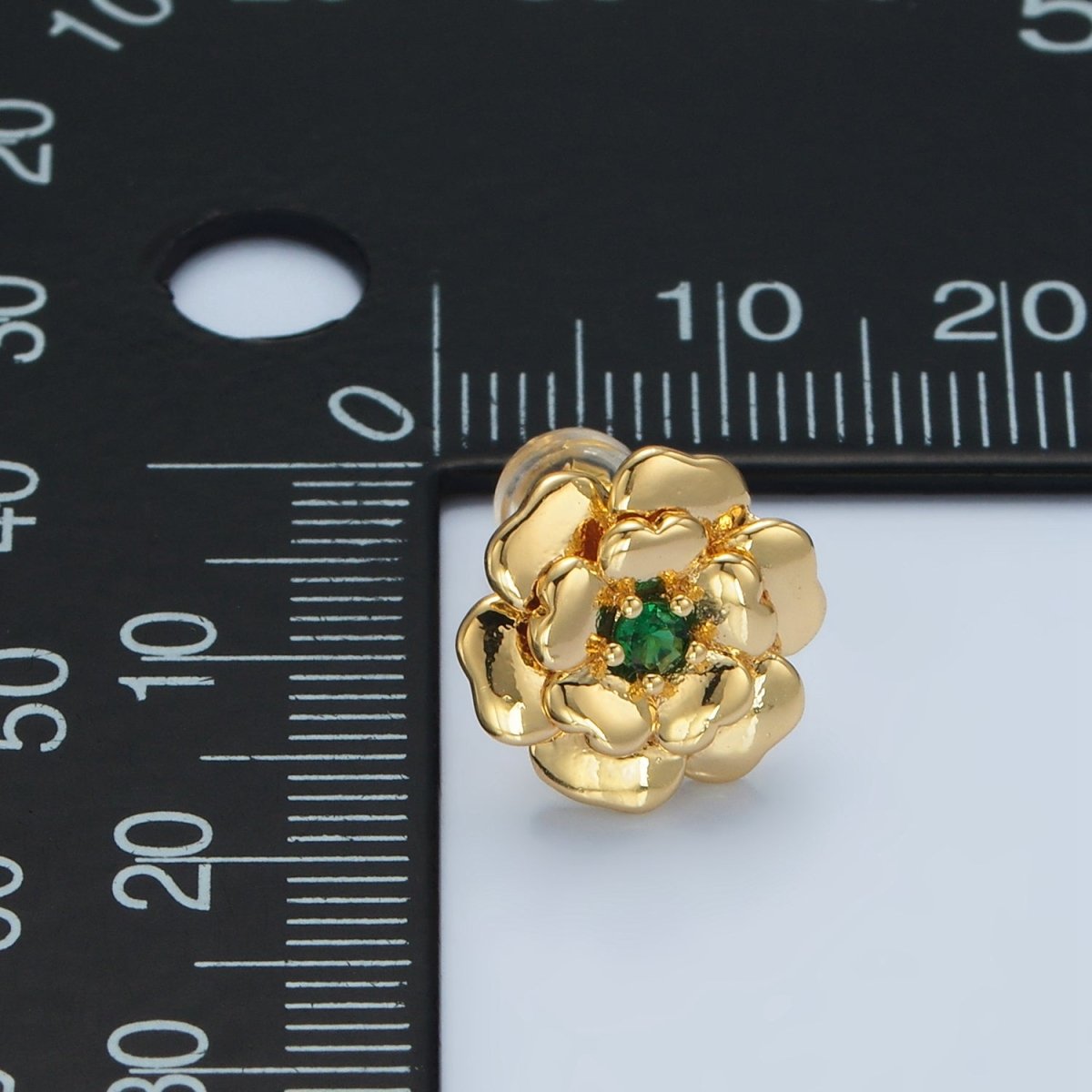 24K Gold Filled CZ Green Emerald Flower Stud Earrings | AD - 624 - DLUXCA