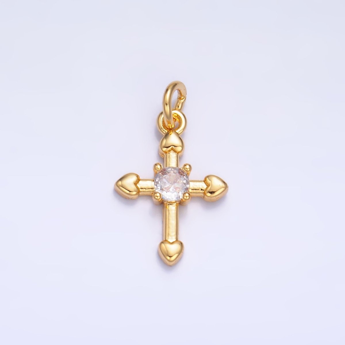 24K Gold Filled CZ Heart Religious Cross Charm in Gold & Silver | W377 - DLUXCA