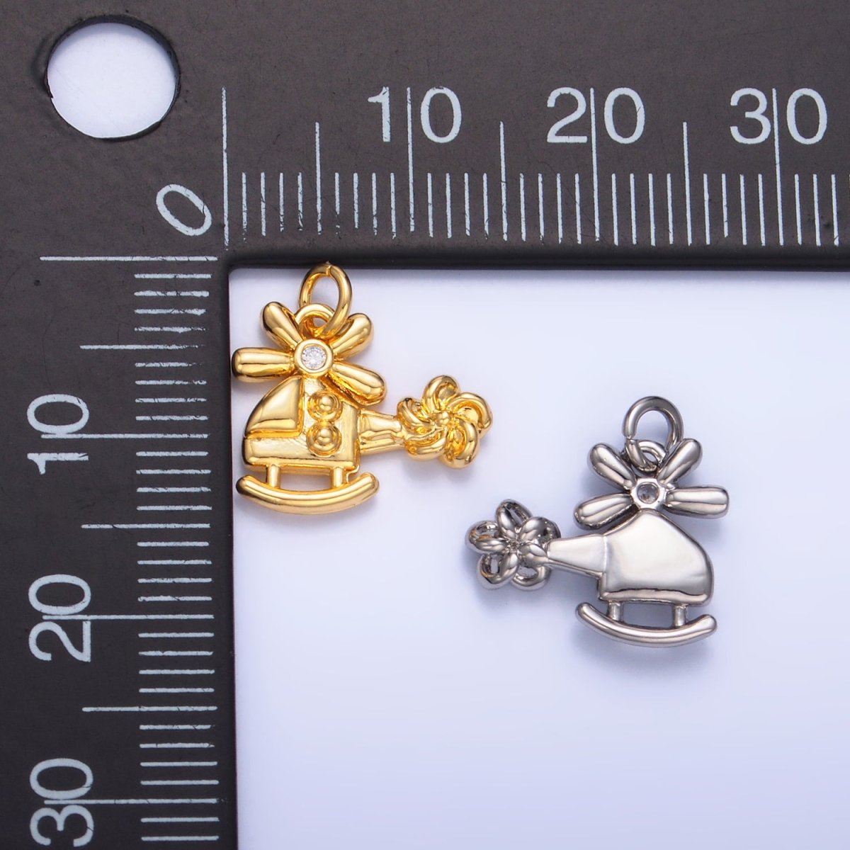 24K Gold Filled CZ Helicopter Travel Charm in Gold & Silver | W370 - DLUXCA