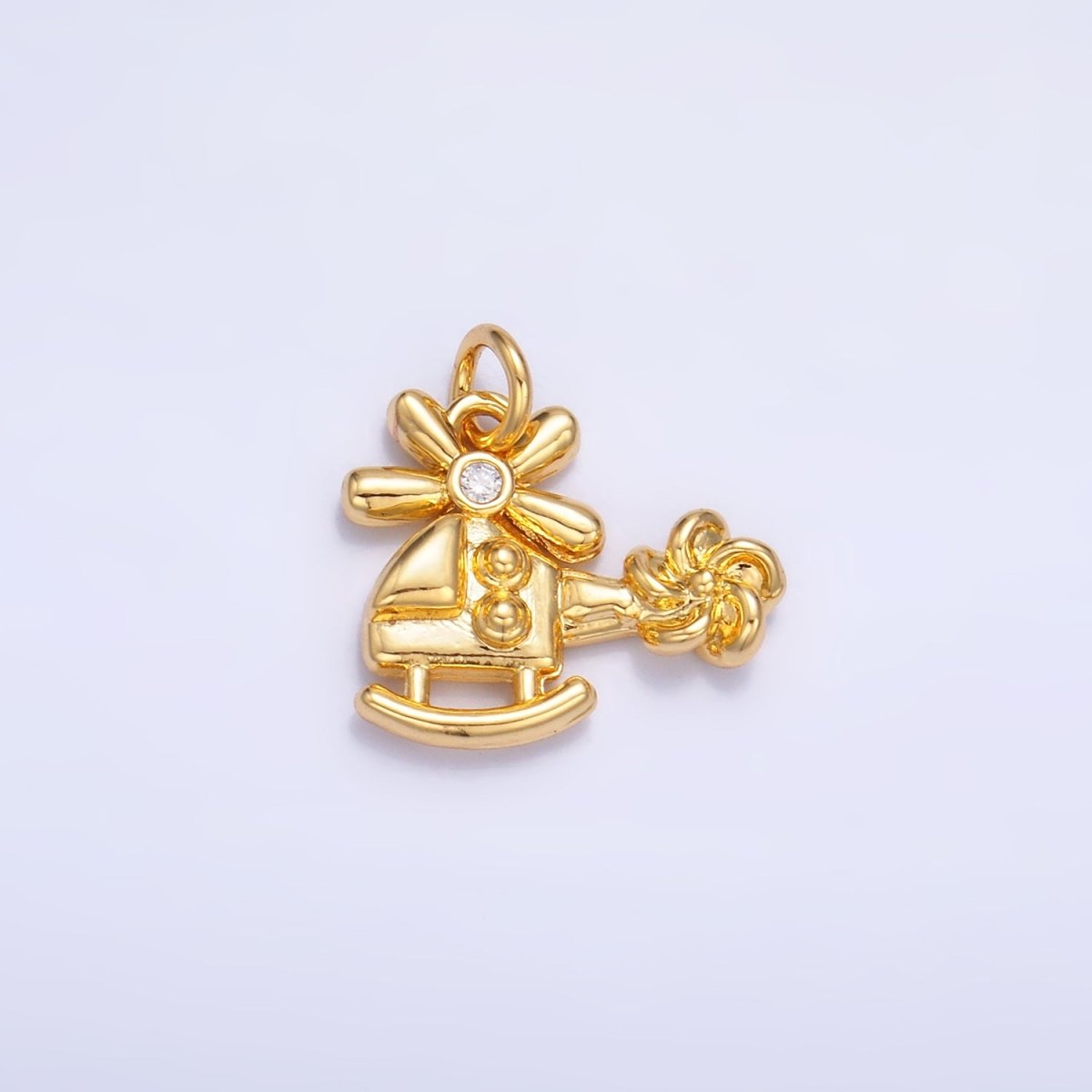 24K Gold Filled CZ Helicopter Travel Charm in Gold & Silver | W370 - DLUXCA