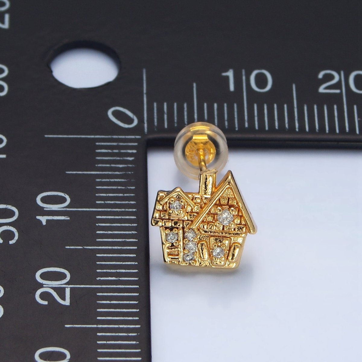 24K Gold Filled CZ House Home Mini Stud Earrings | P010 - DLUXCA