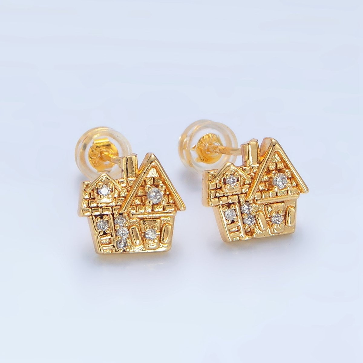 24K Gold Filled CZ House Home Mini Stud Earrings | P010 - DLUXCA