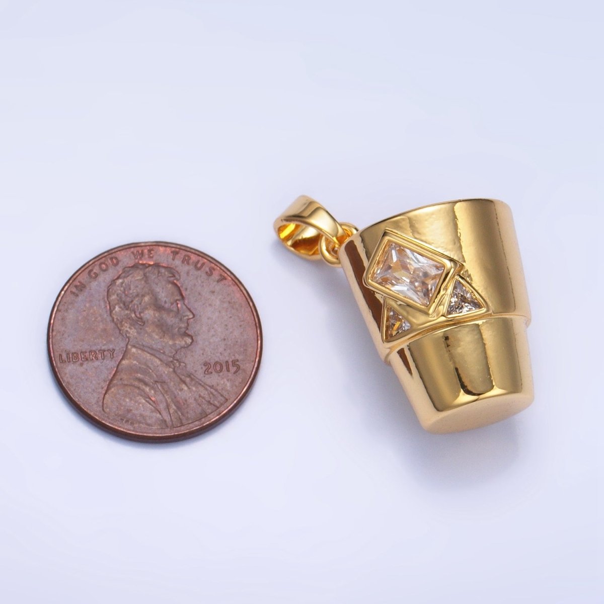 24K Gold Filled CZ Iced Cup Drink Utensil Pendant in Gold & Silver | AA1004 - DLUXCA