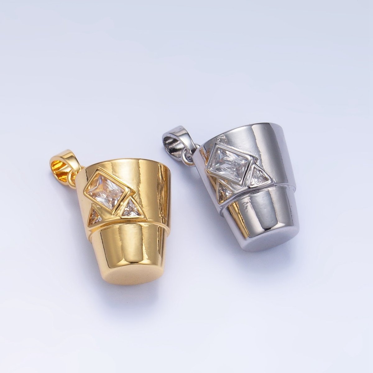 24K Gold Filled CZ Iced Cup Drink Utensil Pendant in Gold & Silver | AA1004 - DLUXCA