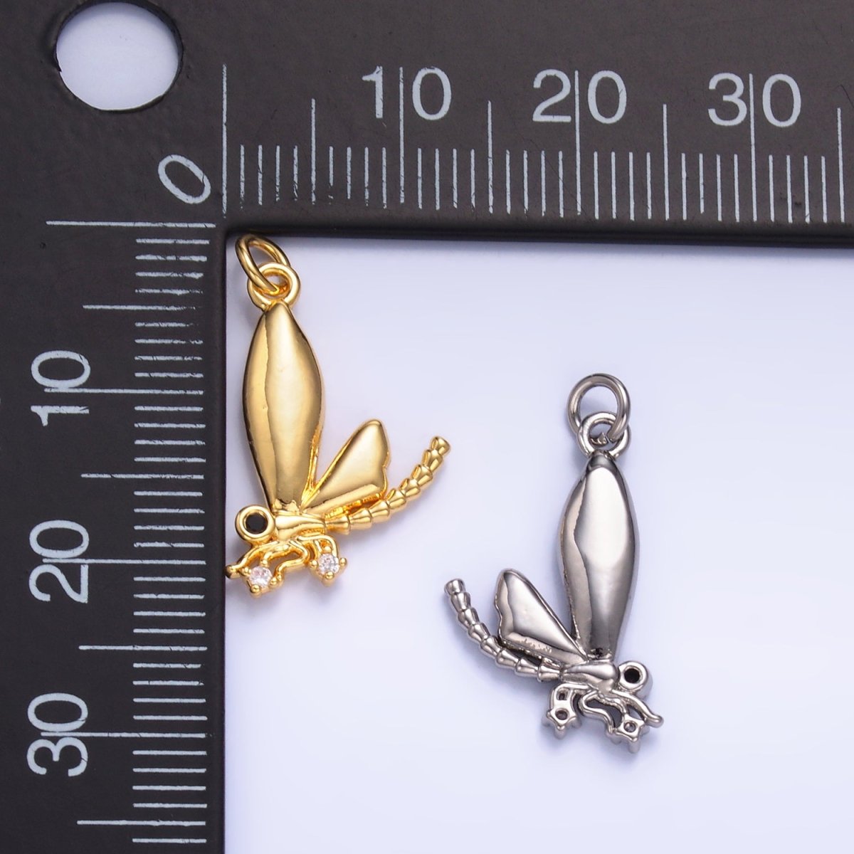 24K Gold Filled CZ Insect Wings Charm in Gold & Silver | W829 - DLUXCA