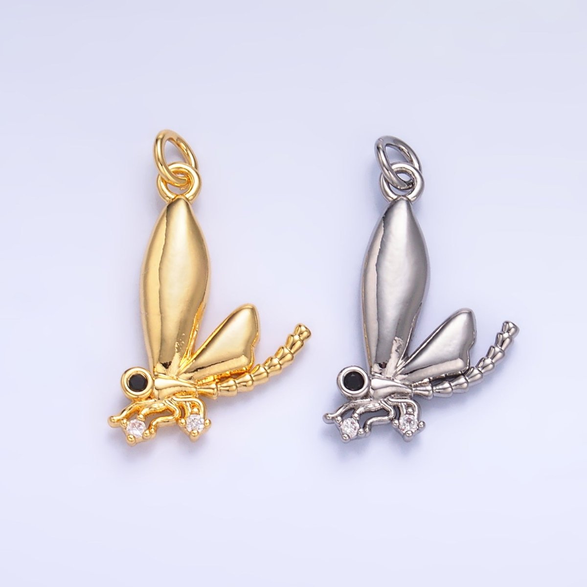 24K Gold Filled CZ Insect Wings Charm in Gold & Silver | W829 - DLUXCA