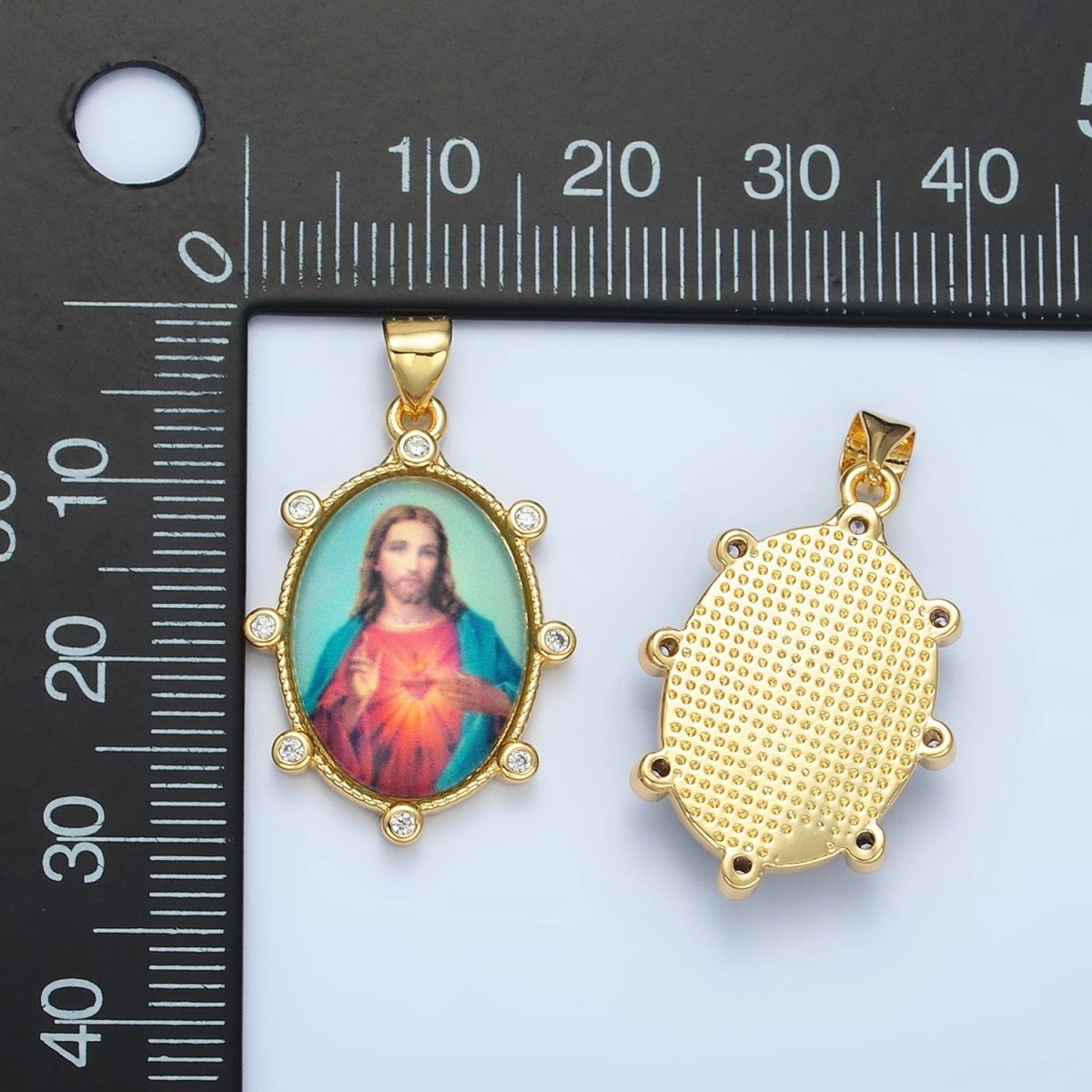 24K Gold Filled CZ Jesus Sacred Heart Oval Religious Pendant | AA - 901 - DLUXCA