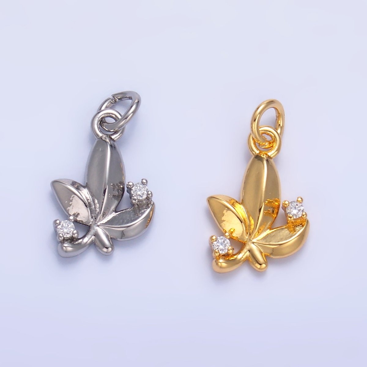 24K Gold Filled CZ Leaf Nature Charm in Gold & Silver | W359 - DLUXCA