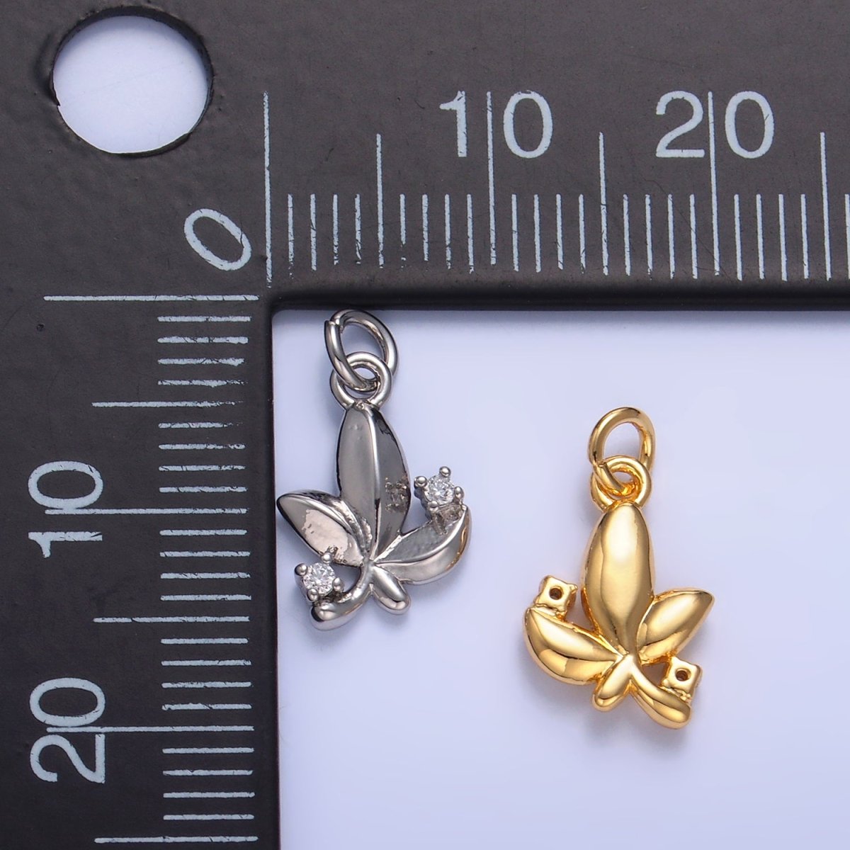 24K Gold Filled CZ Leaf Nature Charm in Gold & Silver | W359 - DLUXCA