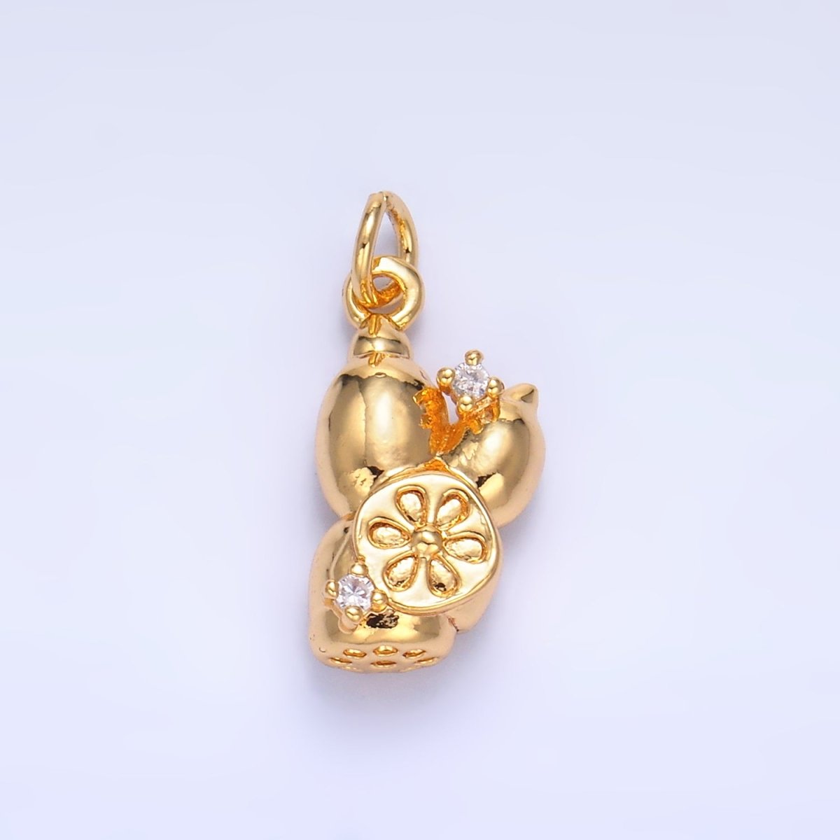 24K Gold Filled CZ Lotus Root Vegetable Charm in Gold & Silver | W360 - DLUXCA