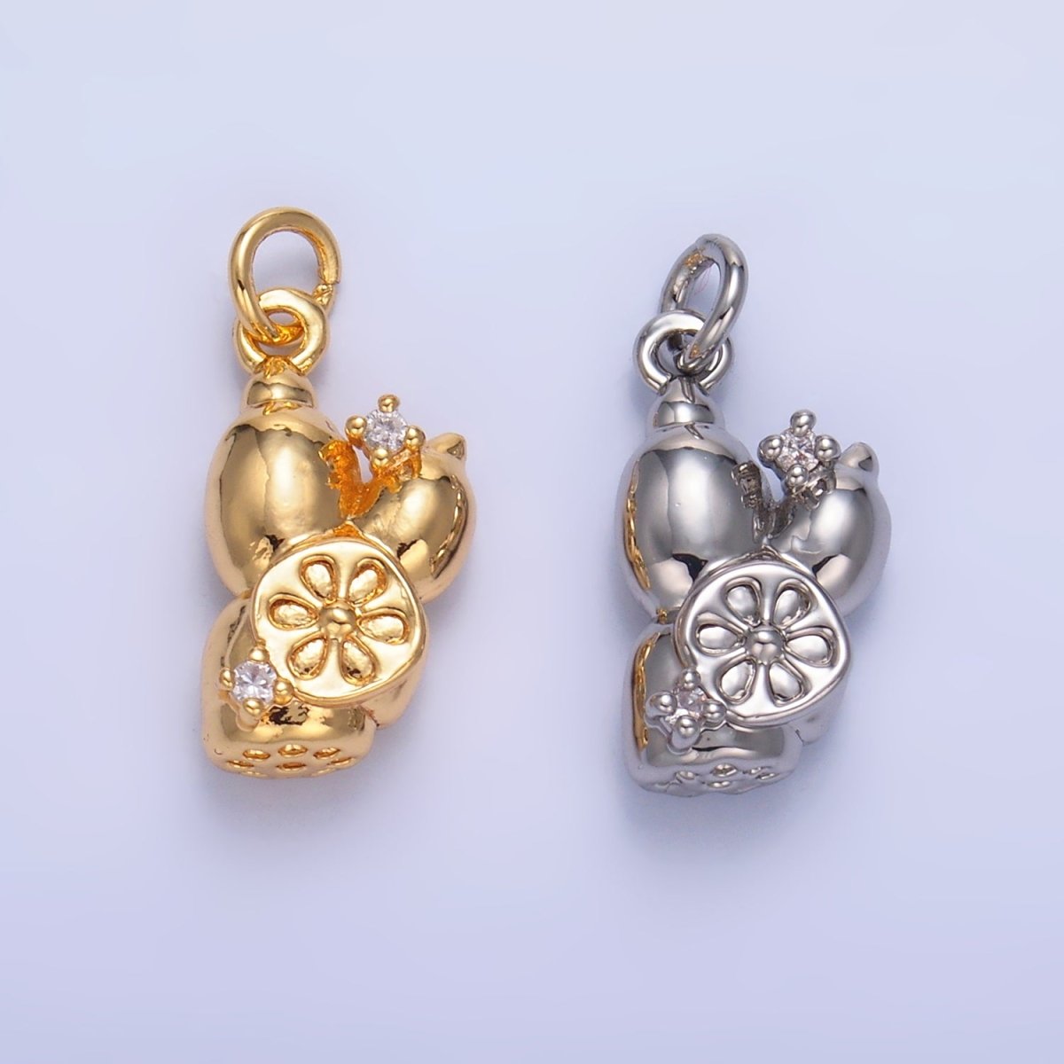 24K Gold Filled CZ Lotus Root Vegetable Charm in Gold & Silver | W360 - DLUXCA