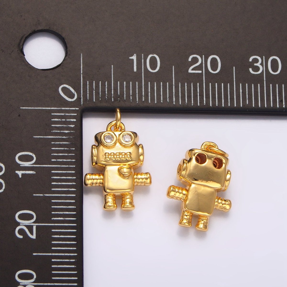 24K Gold Filled CZ Love Robot Multidimensional 3D Charm | W089 - DLUXCA