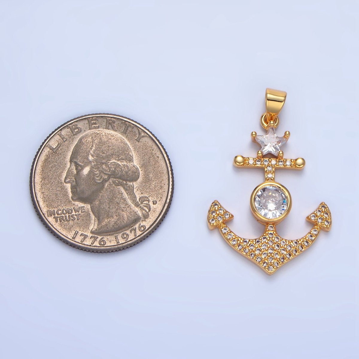 24K Gold Filled CZ Micro Paved Anchor Pendant | AA138 - DLUXCA