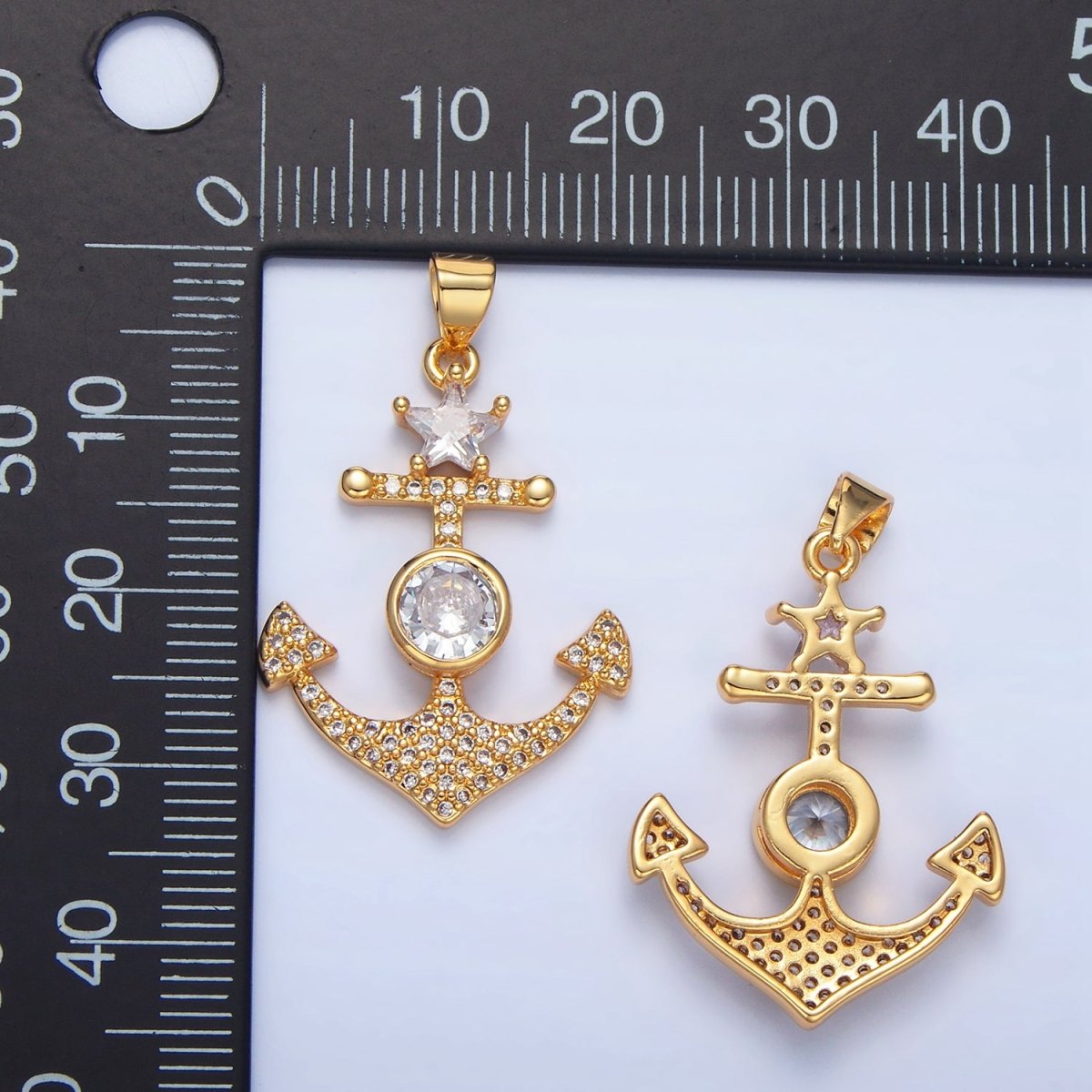 24K Gold Filled CZ Micro Paved Anchor Pendant | AA138 - DLUXCA