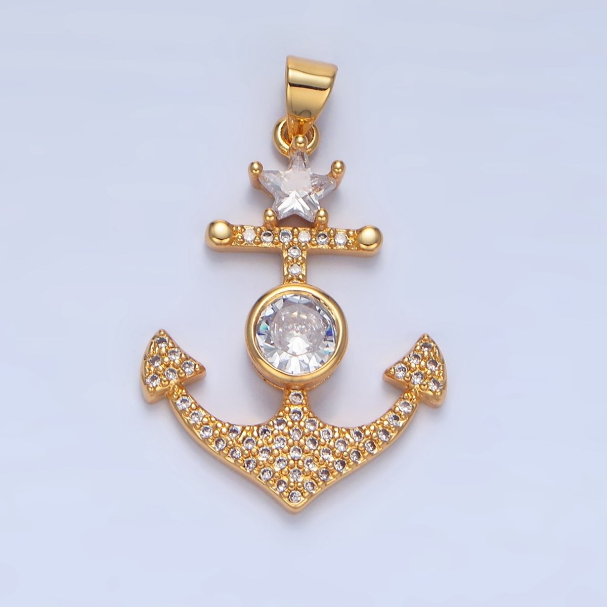 24K Gold Filled CZ Micro Paved Anchor Pendant | AA138 - DLUXCA