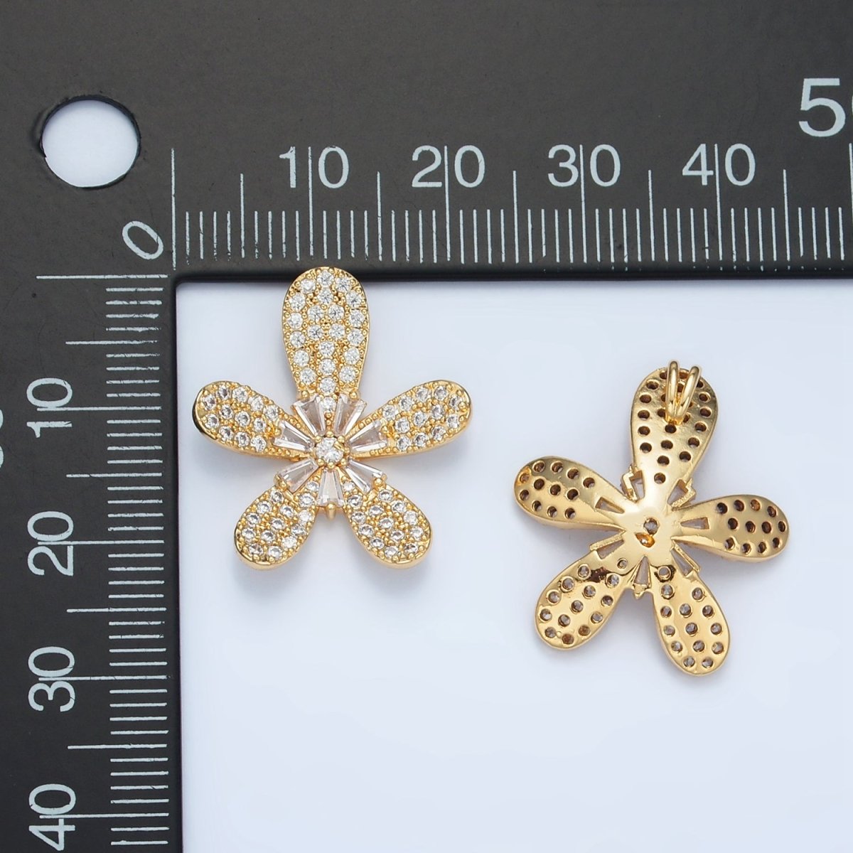 24k Gold Filled CZ Micro Paved Baguette Floral Daisy Flower Pendant | AA - 861 - DLUXCA