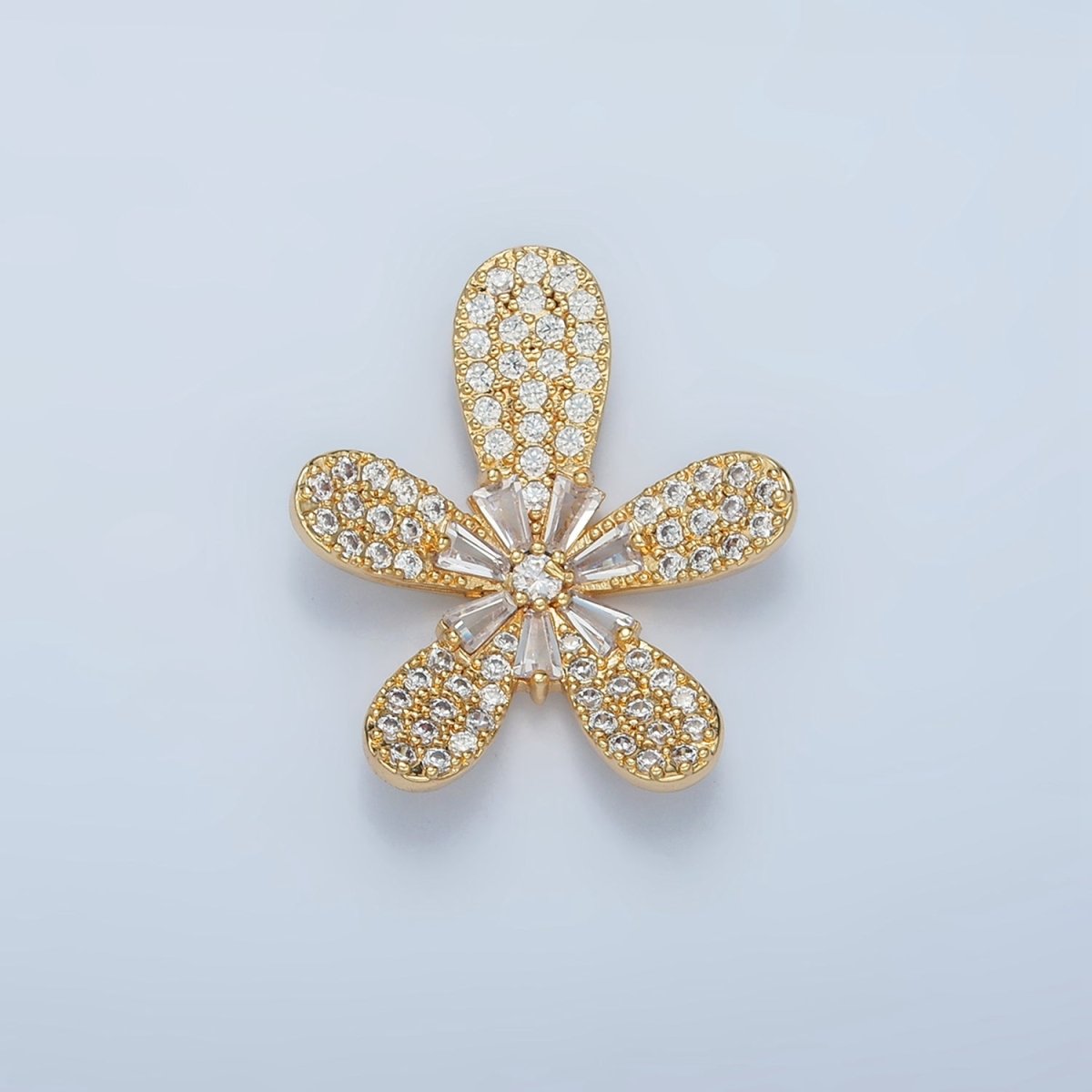 24k Gold Filled CZ Micro Paved Baguette Floral Daisy Flower Pendant | AA - 861 - DLUXCA