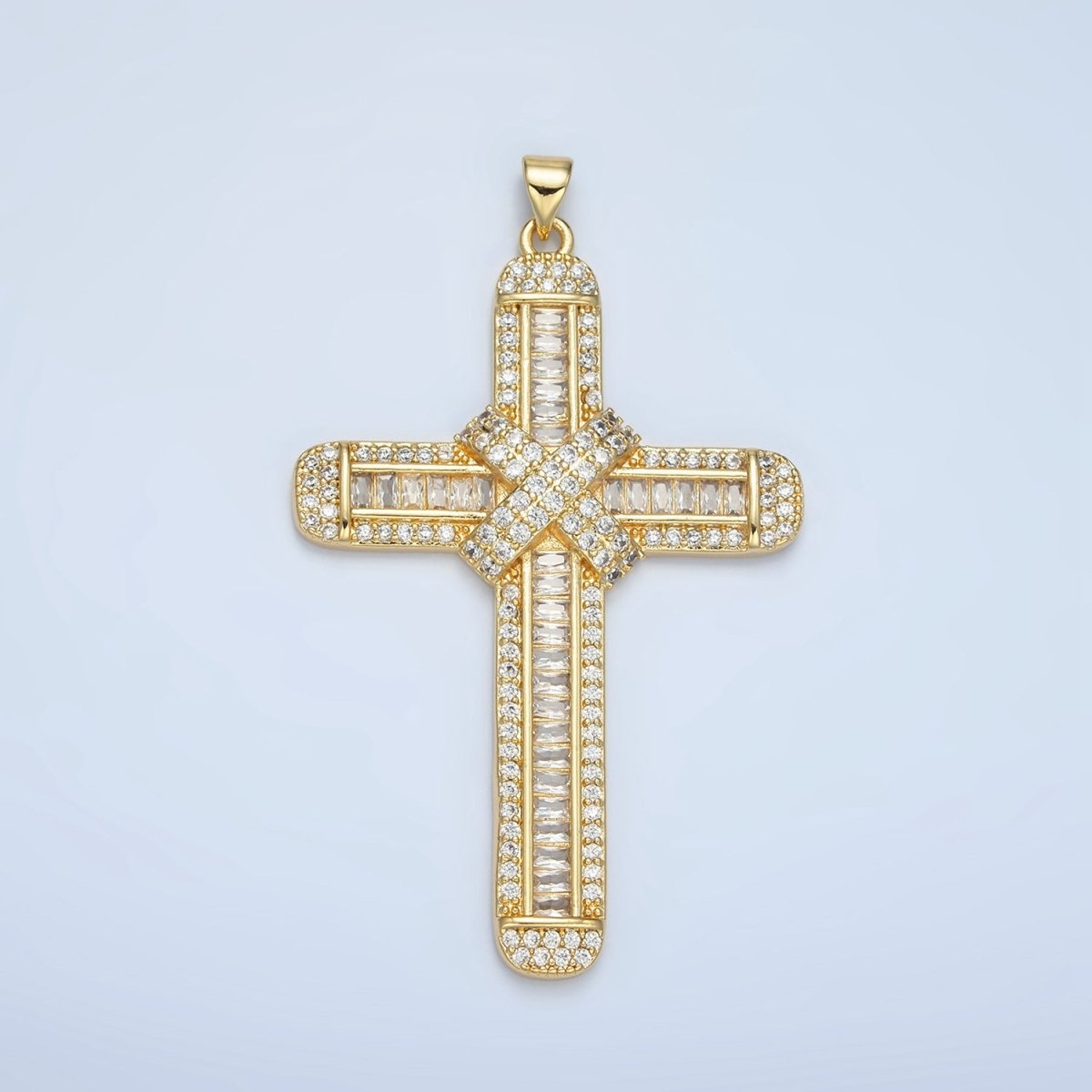 24K Gold Filled CZ Micro Paved Baguette Religious Cross Pendant | AA - 802 - DLUXCA