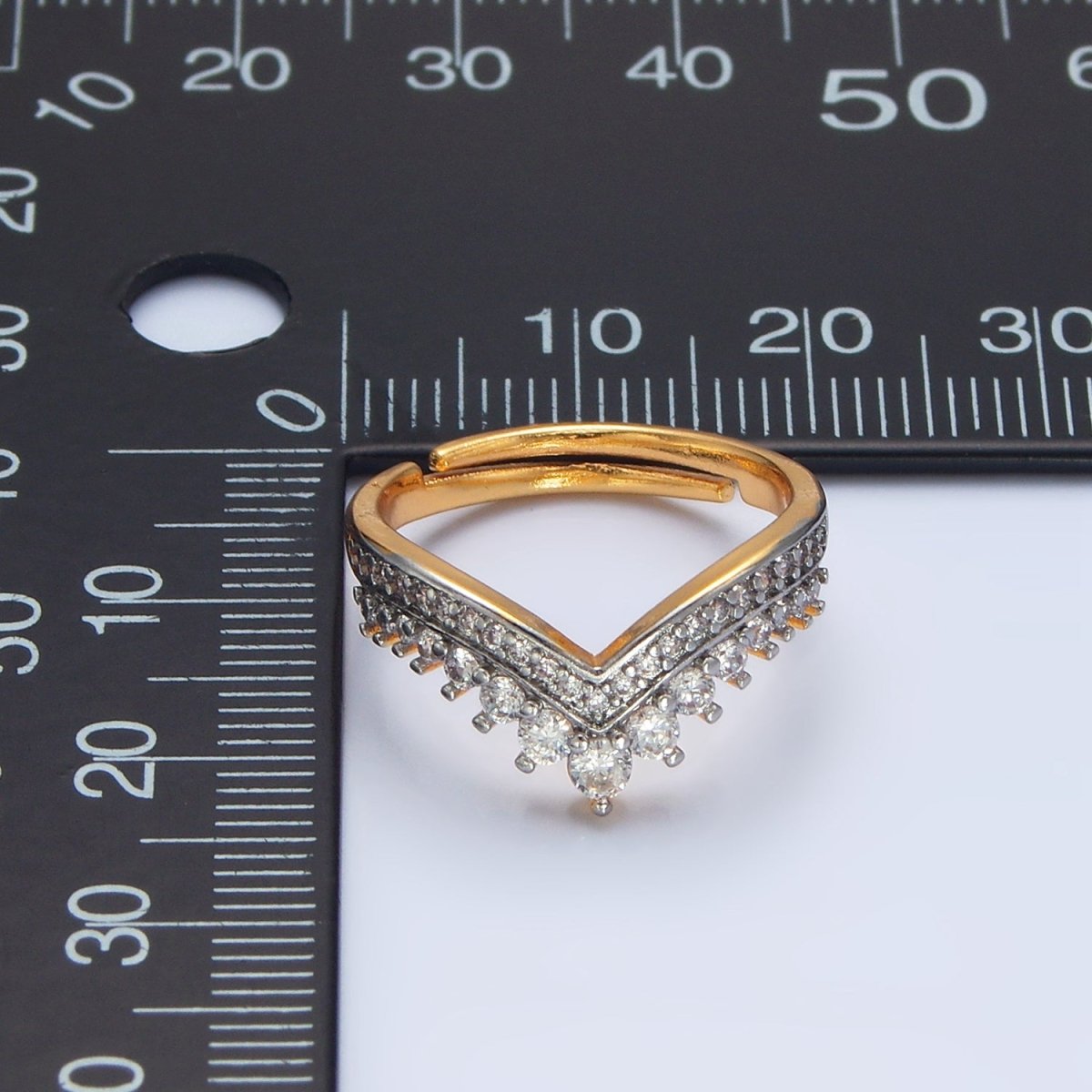 24K Gold Filled CZ Micro Paved Chevron Mixed Metal Ring | O1424 - DLUXCA