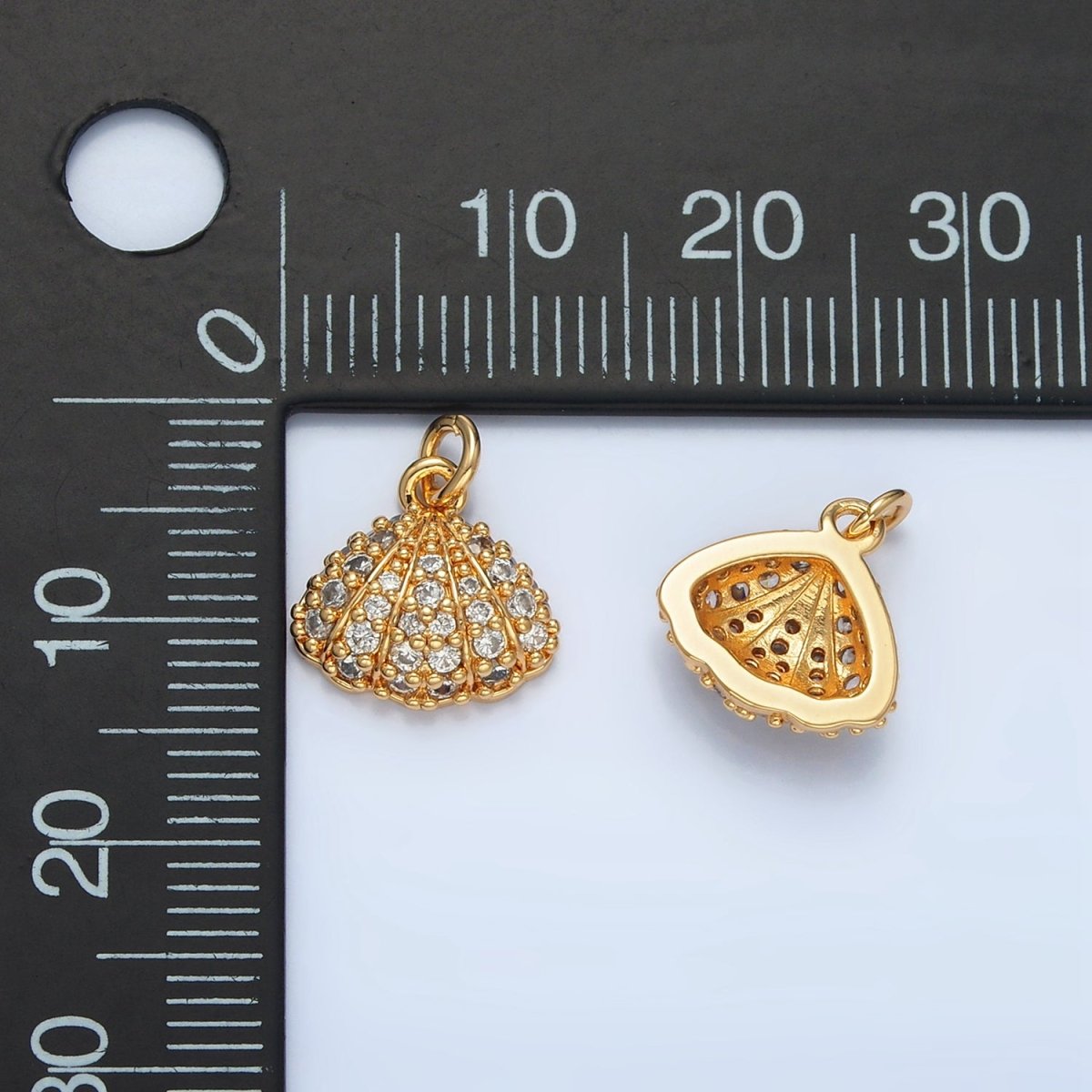 24K Gold Filled CZ Micro Paved Clam Sea Shell Charm | AG908 - DLUXCA