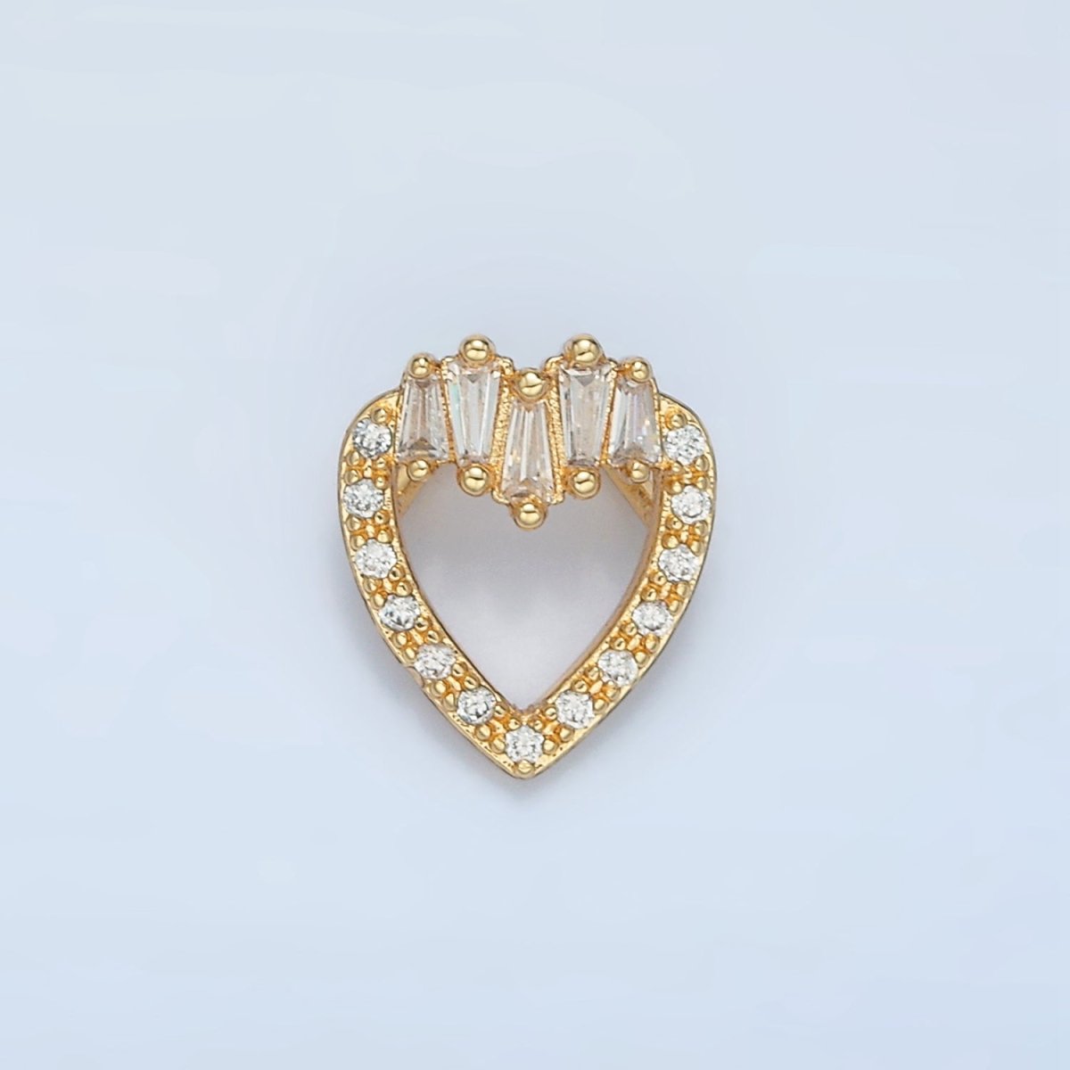 24k Gold Filled CZ Micro Paved Clear Baguette Heart Back Loop Pendant | AA - 863 - DLUXCA