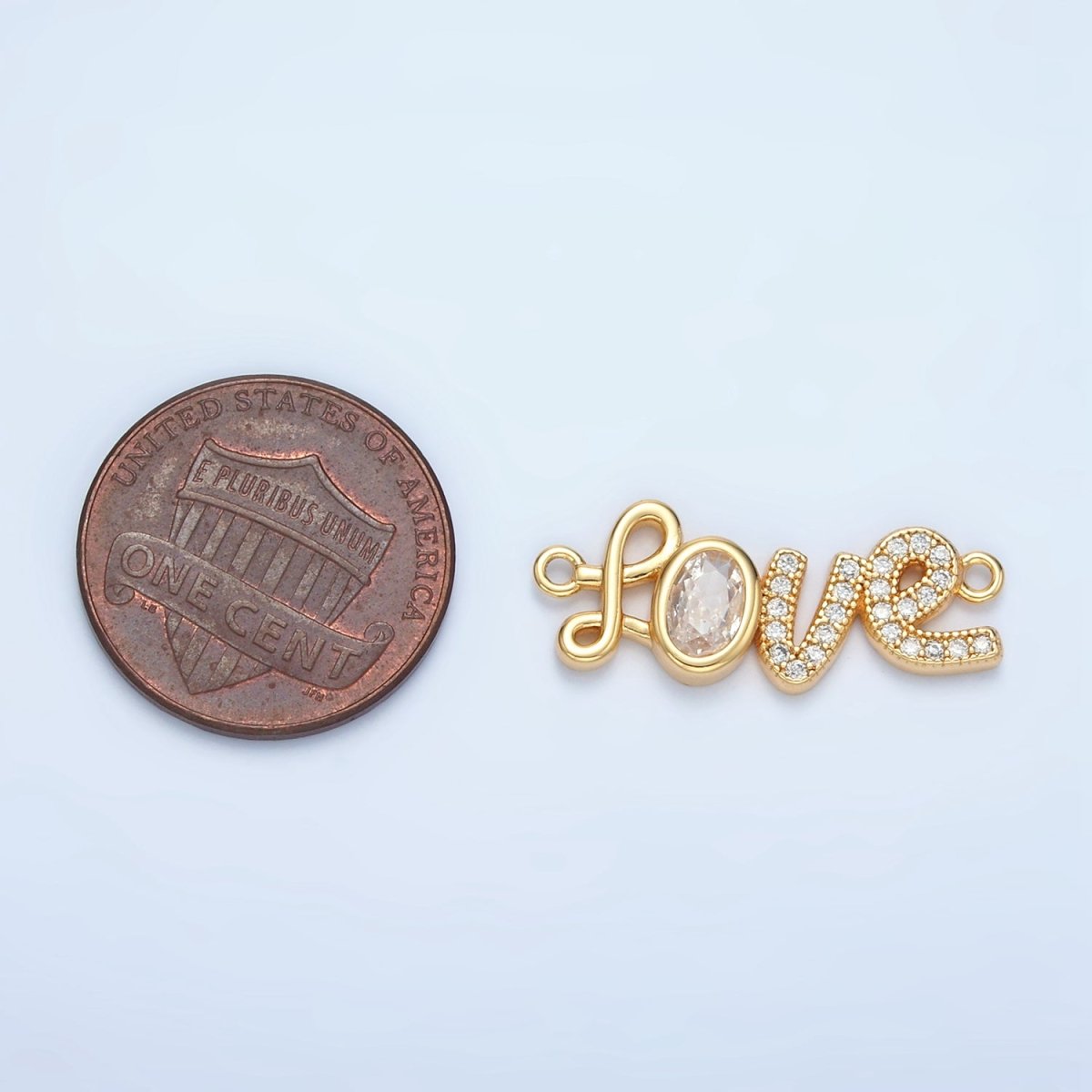 24k Gold Filled CZ Micro Paved Cursive "Love" Charm Connector | F - 228 - DLUXCA