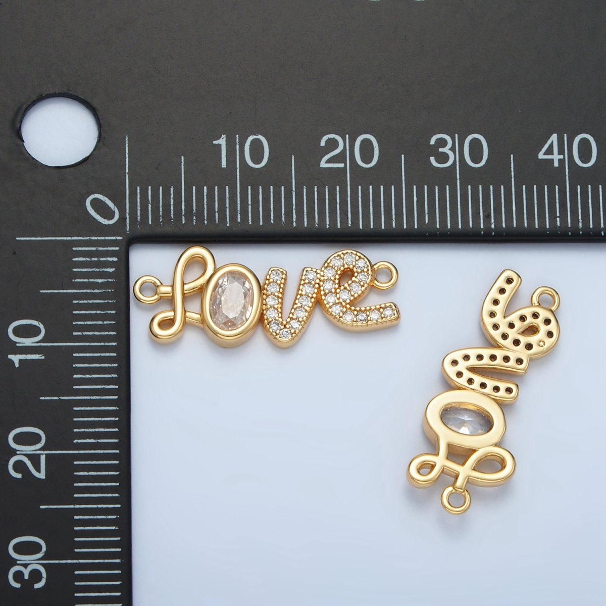 24k Gold Filled CZ Micro Paved Cursive "Love" Charm Connector | F - 228 - DLUXCA