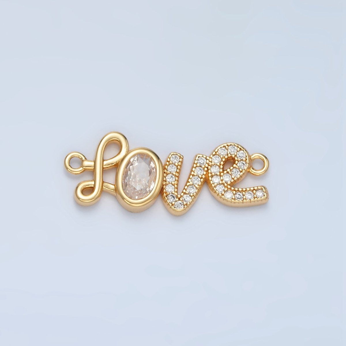 24k Gold Filled CZ Micro Paved Cursive "Love" Charm Connector | F - 228 - DLUXCA