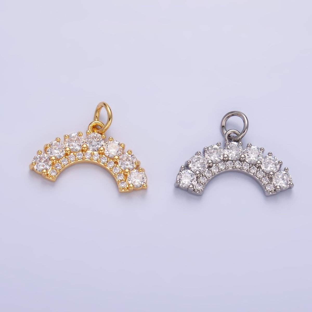 24K Gold Filled CZ Micro Paved Curved Geometric Charm in Gold & Silver | W419 - DLUXCA