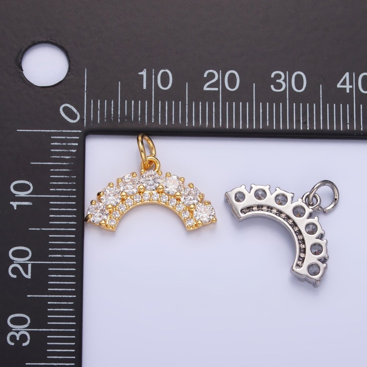 24K Gold Filled CZ Micro Paved Curved Geometric Charm in Gold & Silver | W419 - DLUXCA