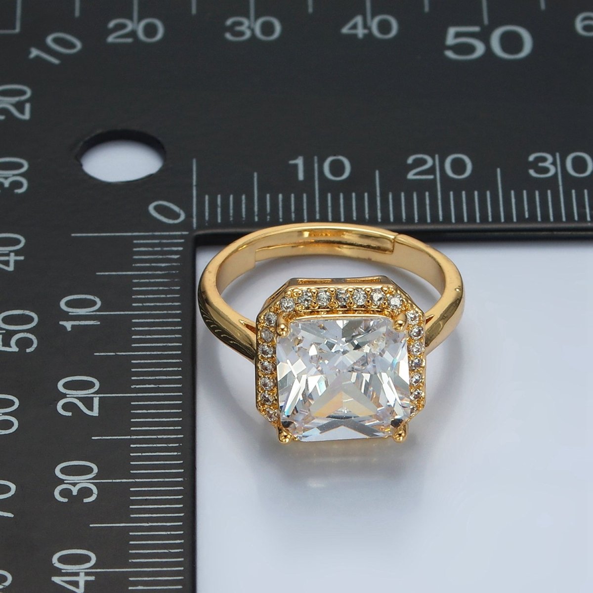 24k Gold Filled CZ Micro Paved Diamond Square Adjustable Ring | O - 1413 - DLUXCA