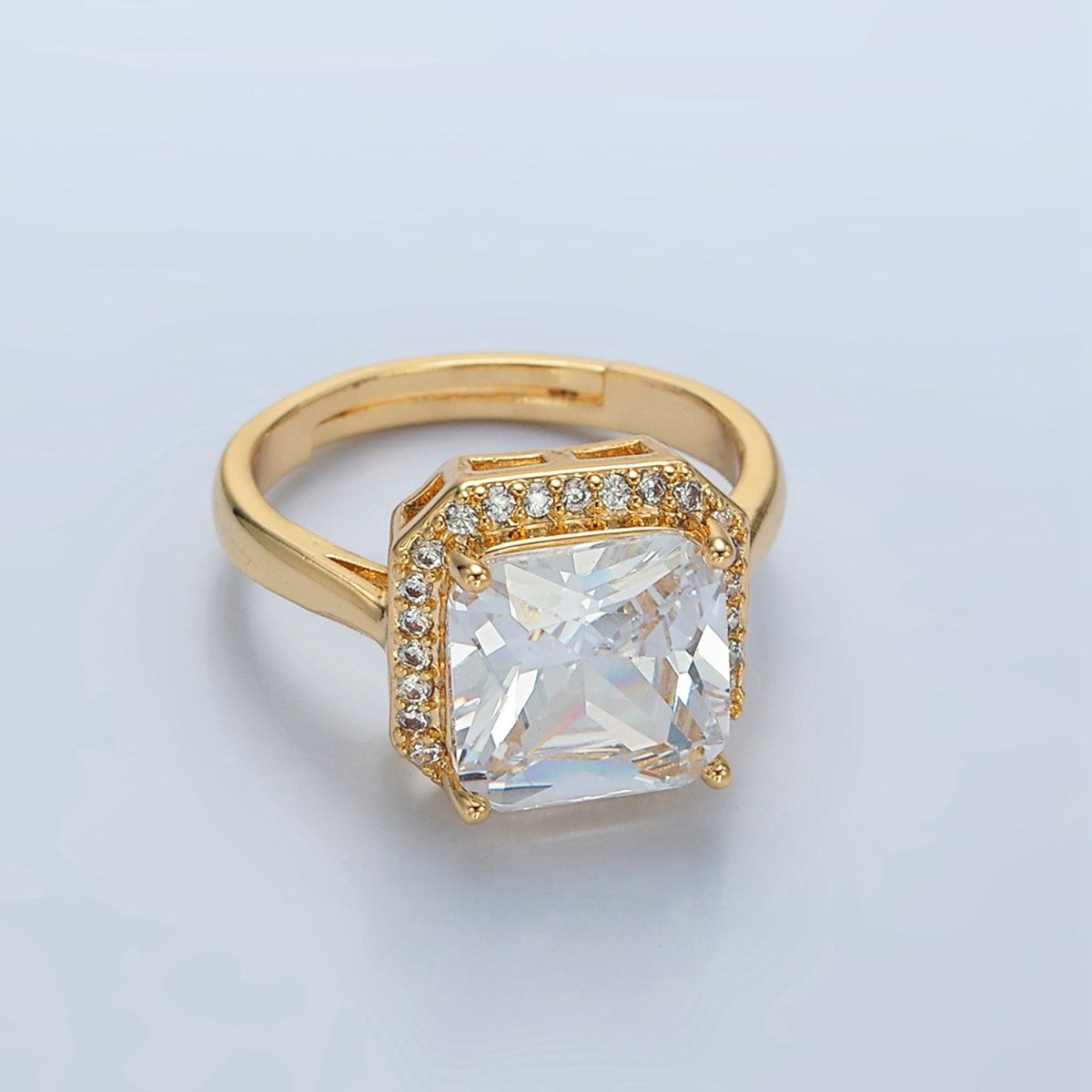 24k Gold Filled CZ Micro Paved Diamond Square Adjustable Ring | O - 1413 - DLUXCA