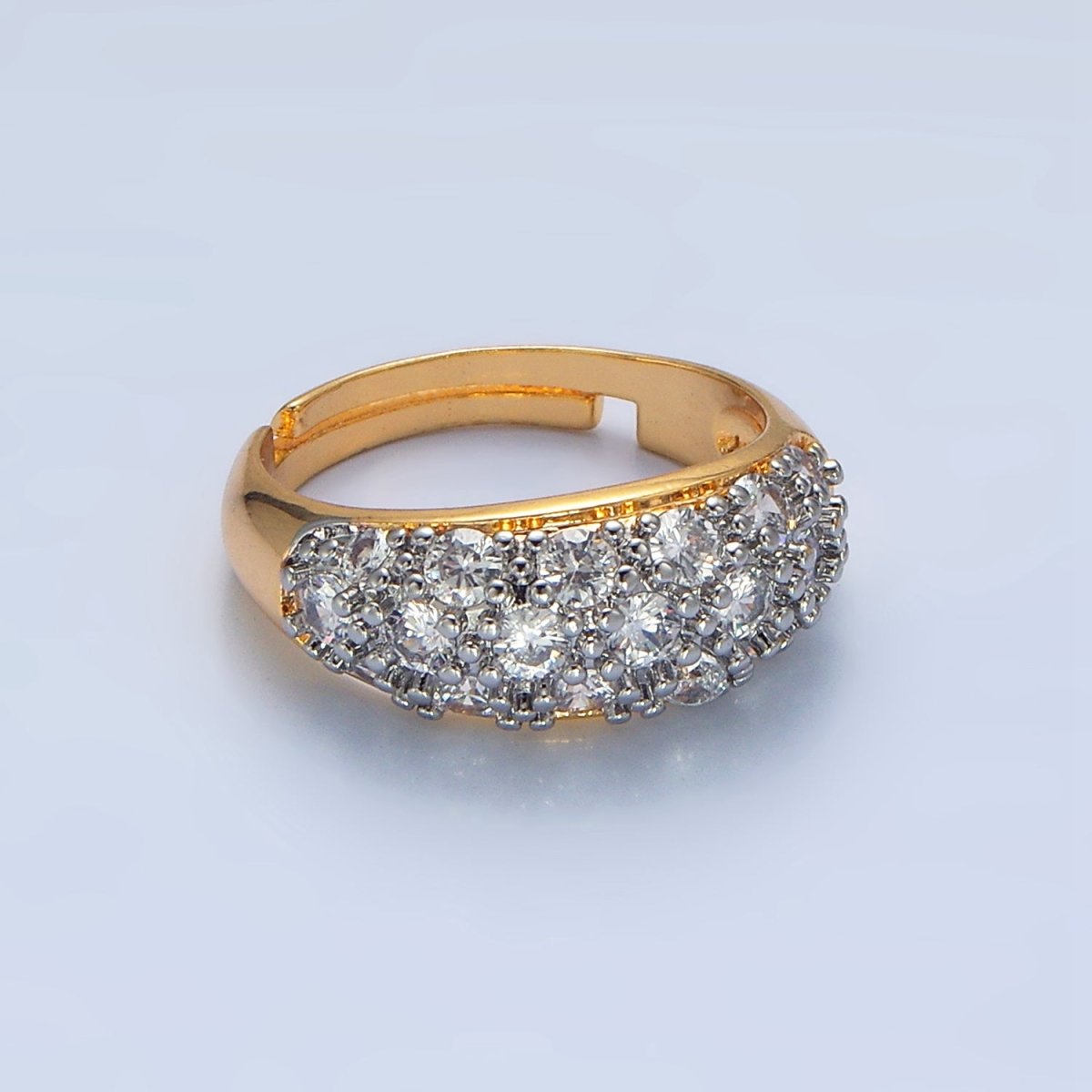 24K Gold Filled CZ Micro Paved Dome Mixed Metal Ring | O1431 - DLUXCA