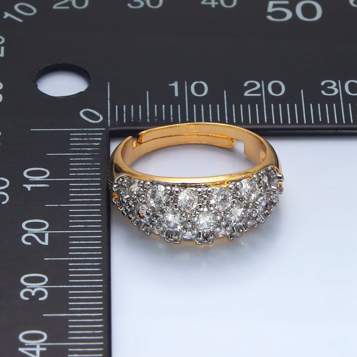 24K Gold Filled CZ Micro Paved Dome Mixed Metal Ring | O1431 - DLUXCA