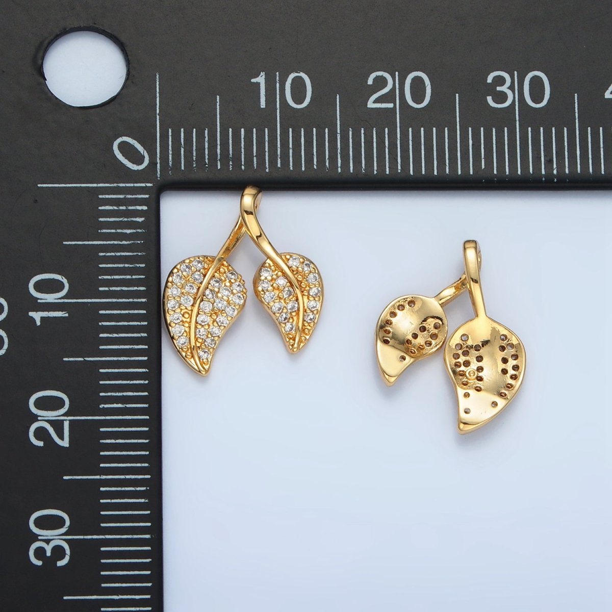 24k Gold Filled CZ Micro Paved Double Leaf Pendant | AA - 860 - DLUXCA