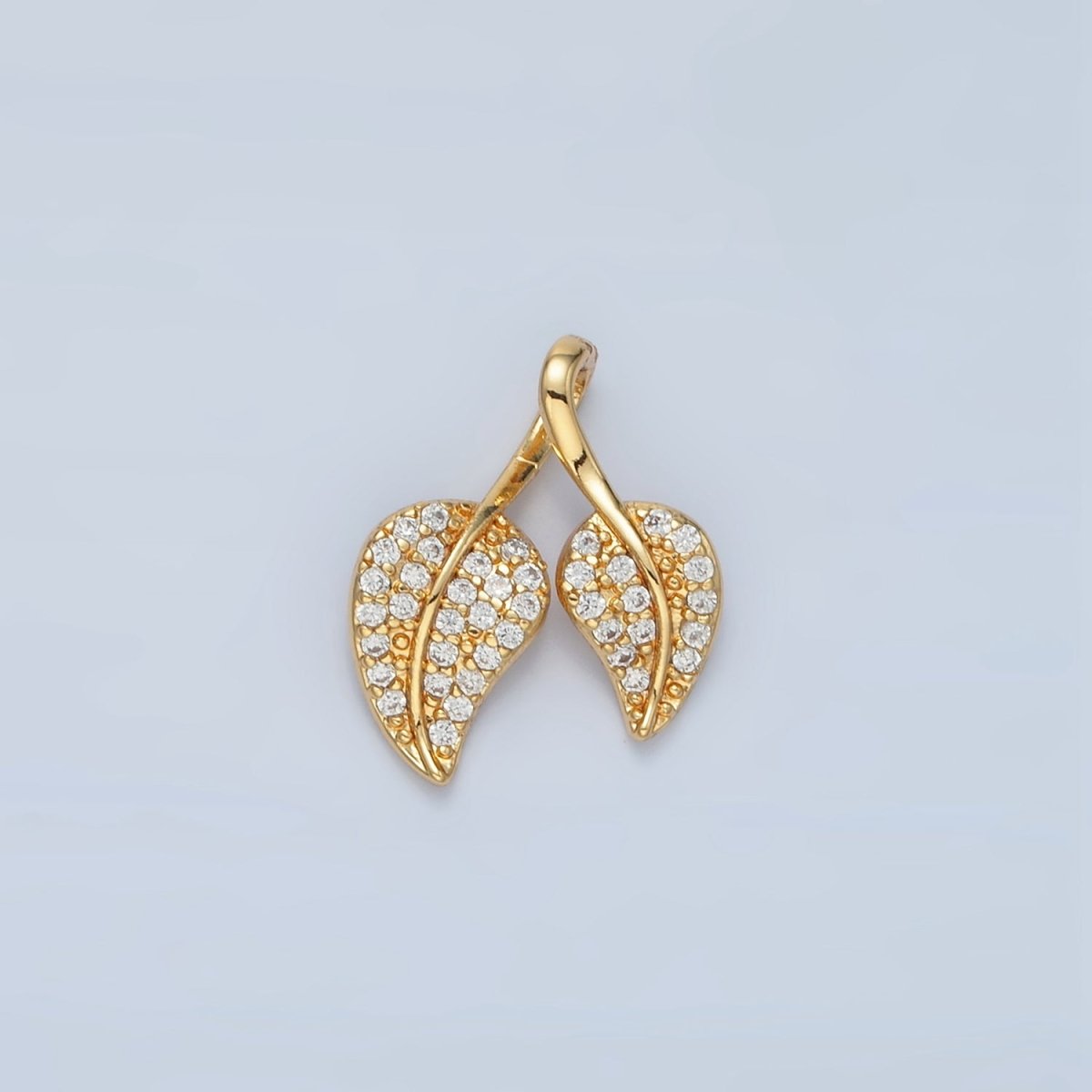 24k Gold Filled CZ Micro Paved Double Leaf Pendant | AA - 860 - DLUXCA