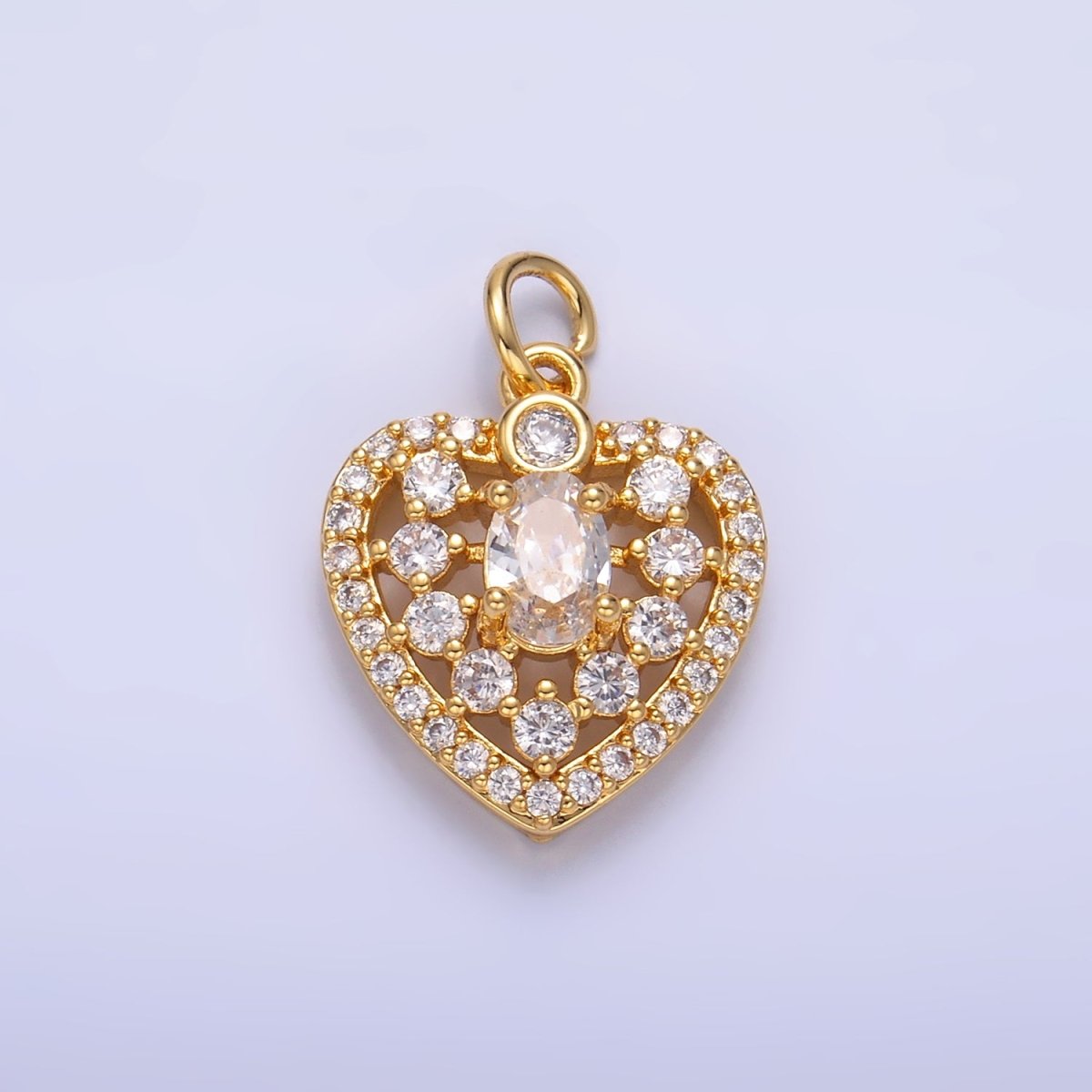 24K Gold Filled CZ Micro Paved Heart Charm in Gold & Silver | W802 - DLUXCA