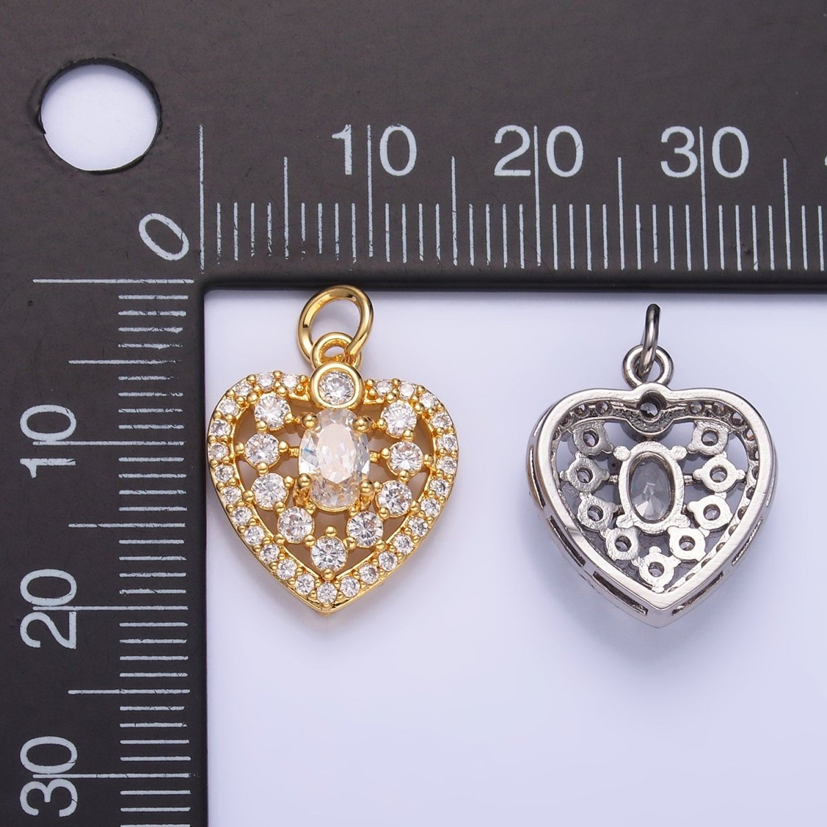 24K Gold Filled CZ Micro Paved Heart Charm in Gold & Silver | W802 - DLUXCA