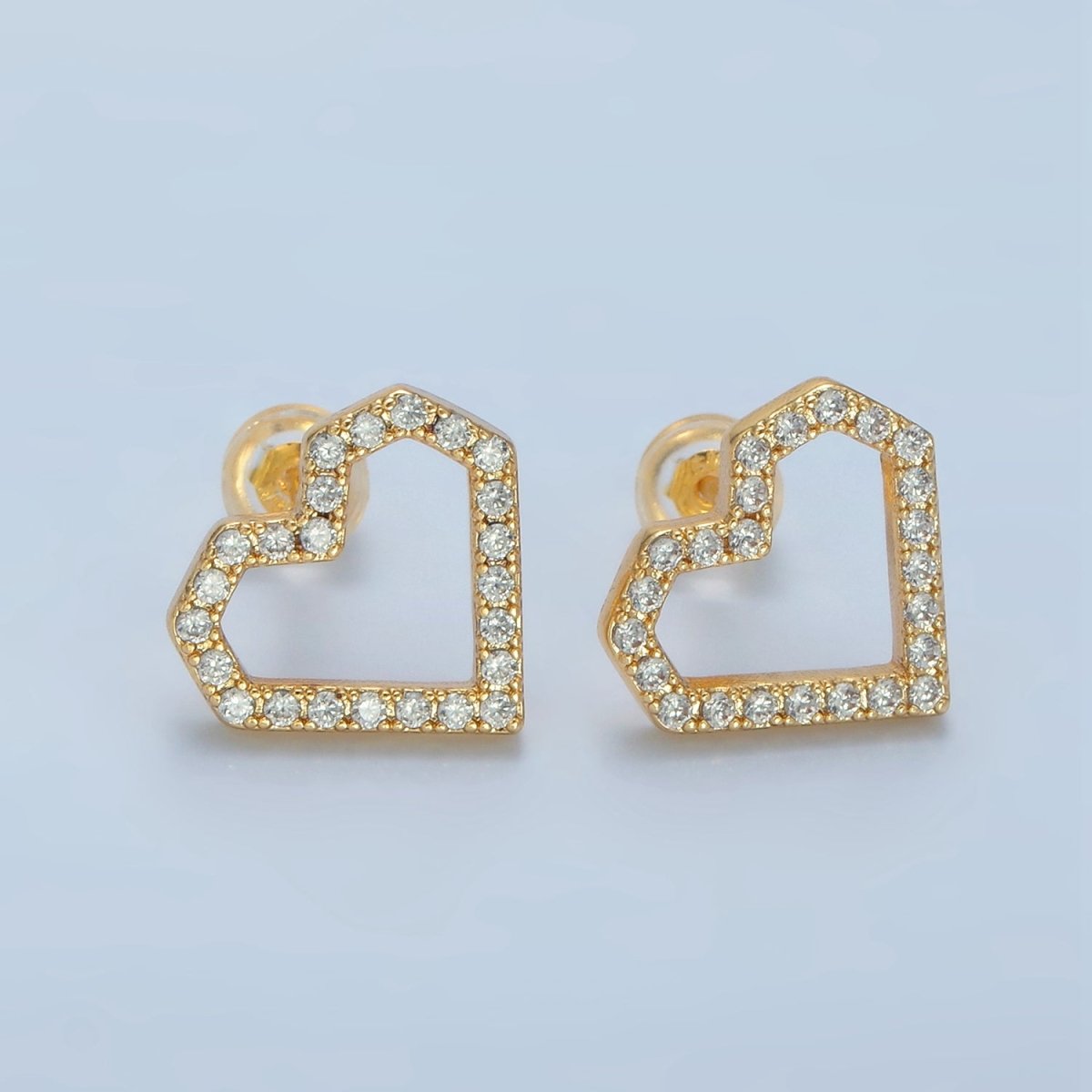 24K Gold Filled CZ Micro Paved Heart Stud Earrings | AD - 739 - DLUXCA