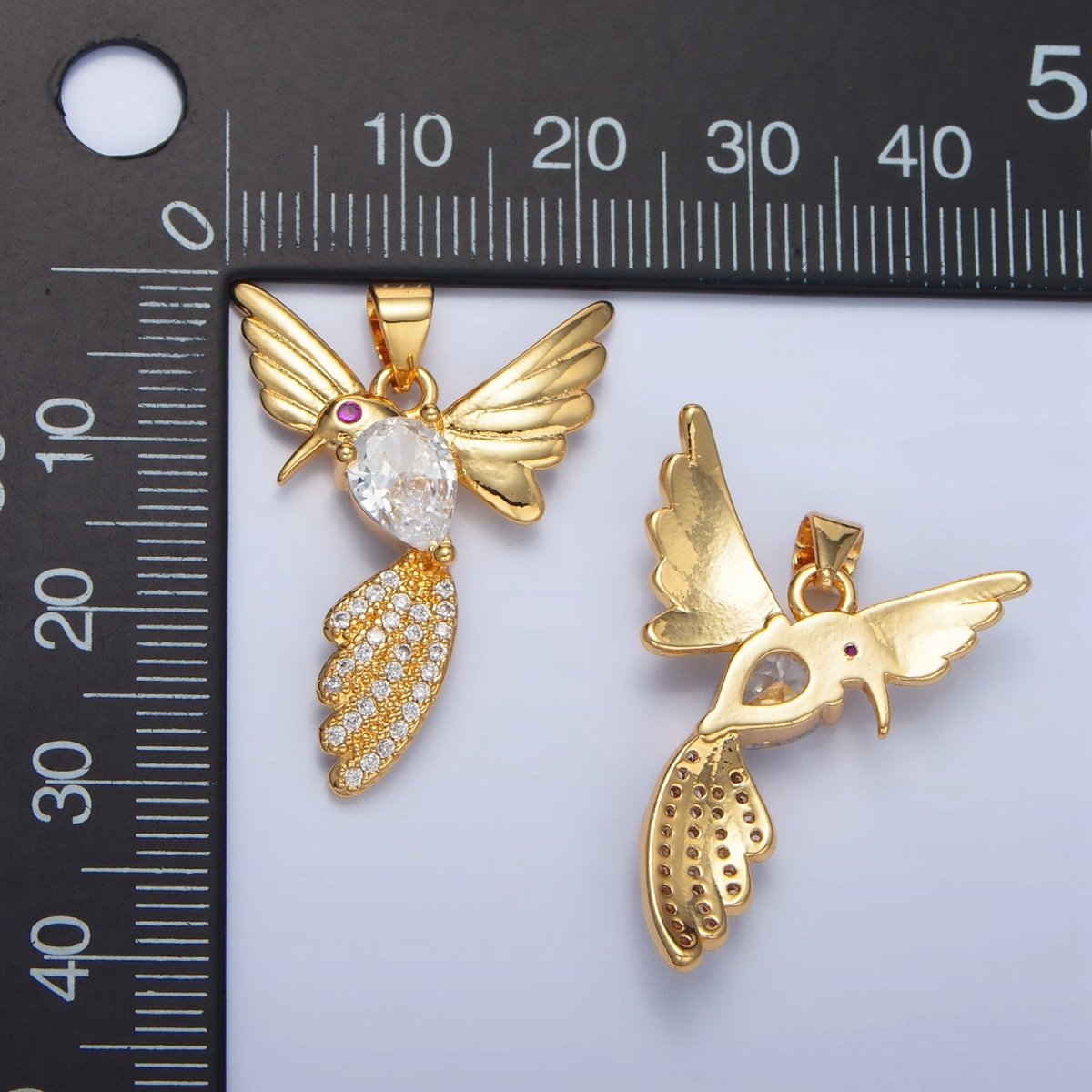 24K Gold Filled CZ Micro Paved Hummingbird Animal Pendant | AA788 - DLUXCA