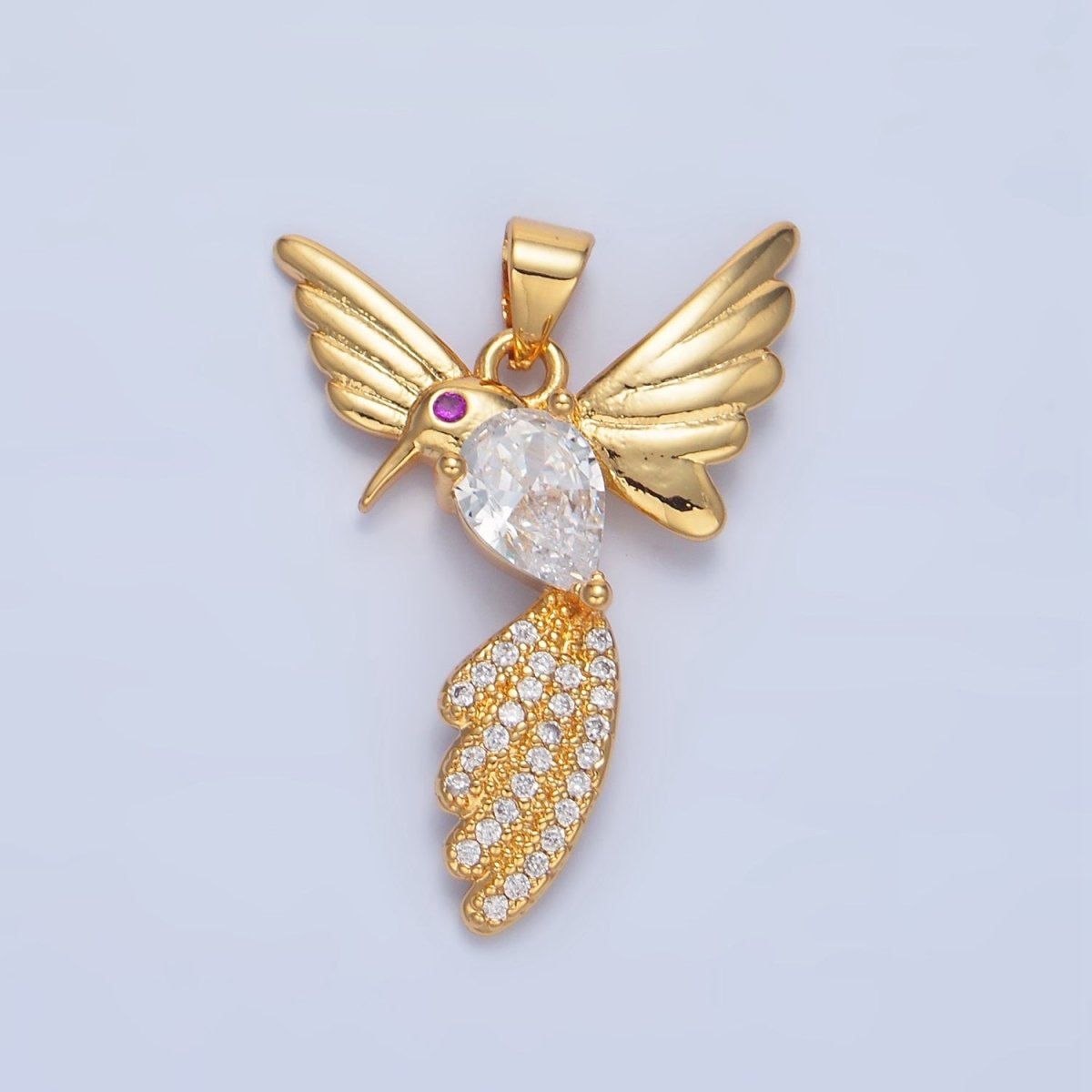 24K Gold Filled CZ Micro Paved Hummingbird Animal Pendant | AA788 - DLUXCA