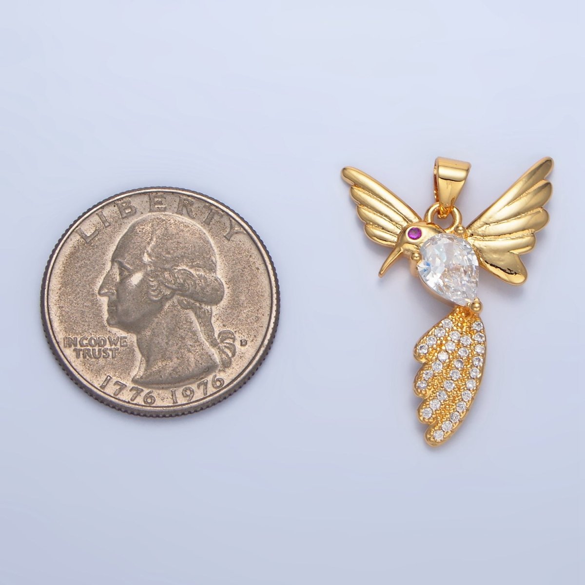 24K Gold Filled CZ Micro Paved Hummingbird Animal Pendant | AA788 - DLUXCA