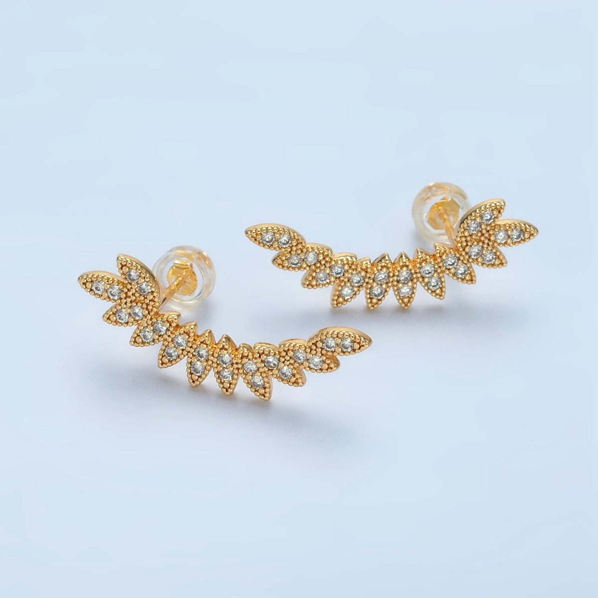 24k Gold Filled CZ Micro Paved Leaf Nature Stud Earrings | AD - 745 - DLUXCA