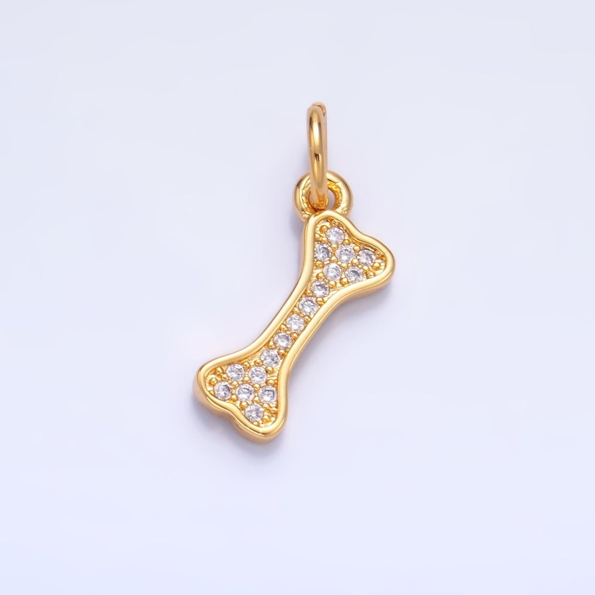 24K Gold Filled CZ Micro Paved Pet Animal Dog Bone Charm | W422 - DLUXCA