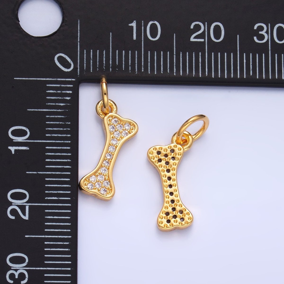 24K Gold Filled CZ Micro Paved Pet Animal Dog Bone Charm | W422 - DLUXCA